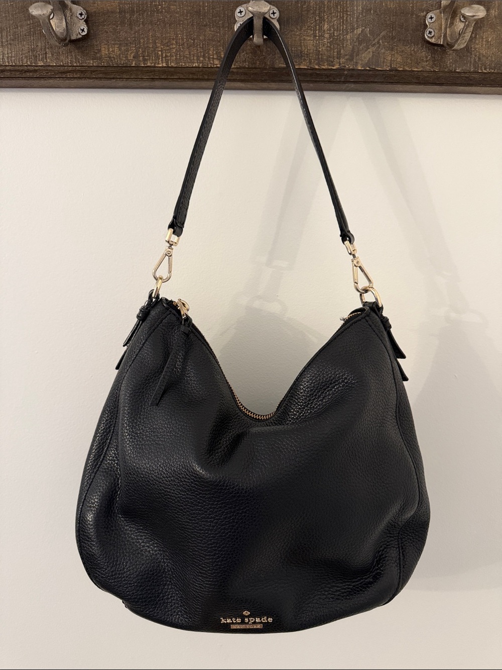 Kate Spade Black Pebbled Leather Shoulder Bag with Gold Hardware